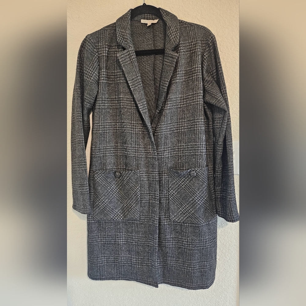 Anthropologie Women's Gray Plaid Coat